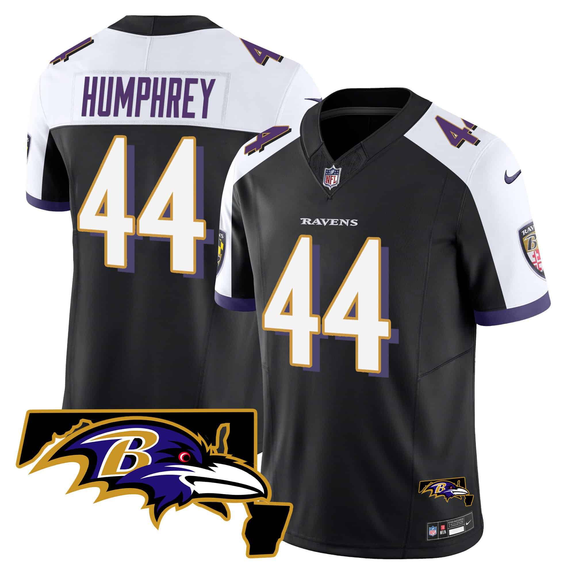 Men Baltimore Ravens #44 Humphrey Black 2024 Nike Maryland Patch Vapor Limited NFL Jersey